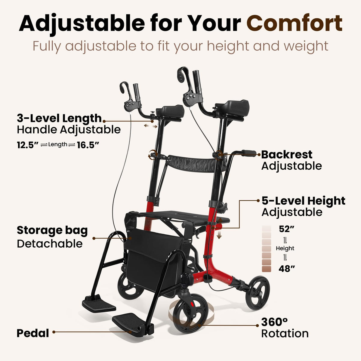 Foldable Lightweight Upright Walker with Seat Armrest Pedal E146