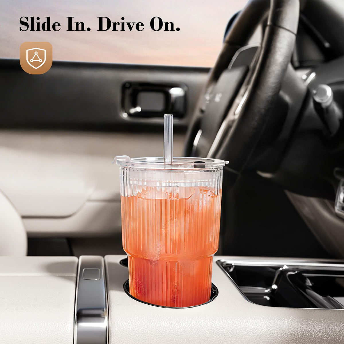 20oz Ribbed Glass Cups with Lids and Straws M855829