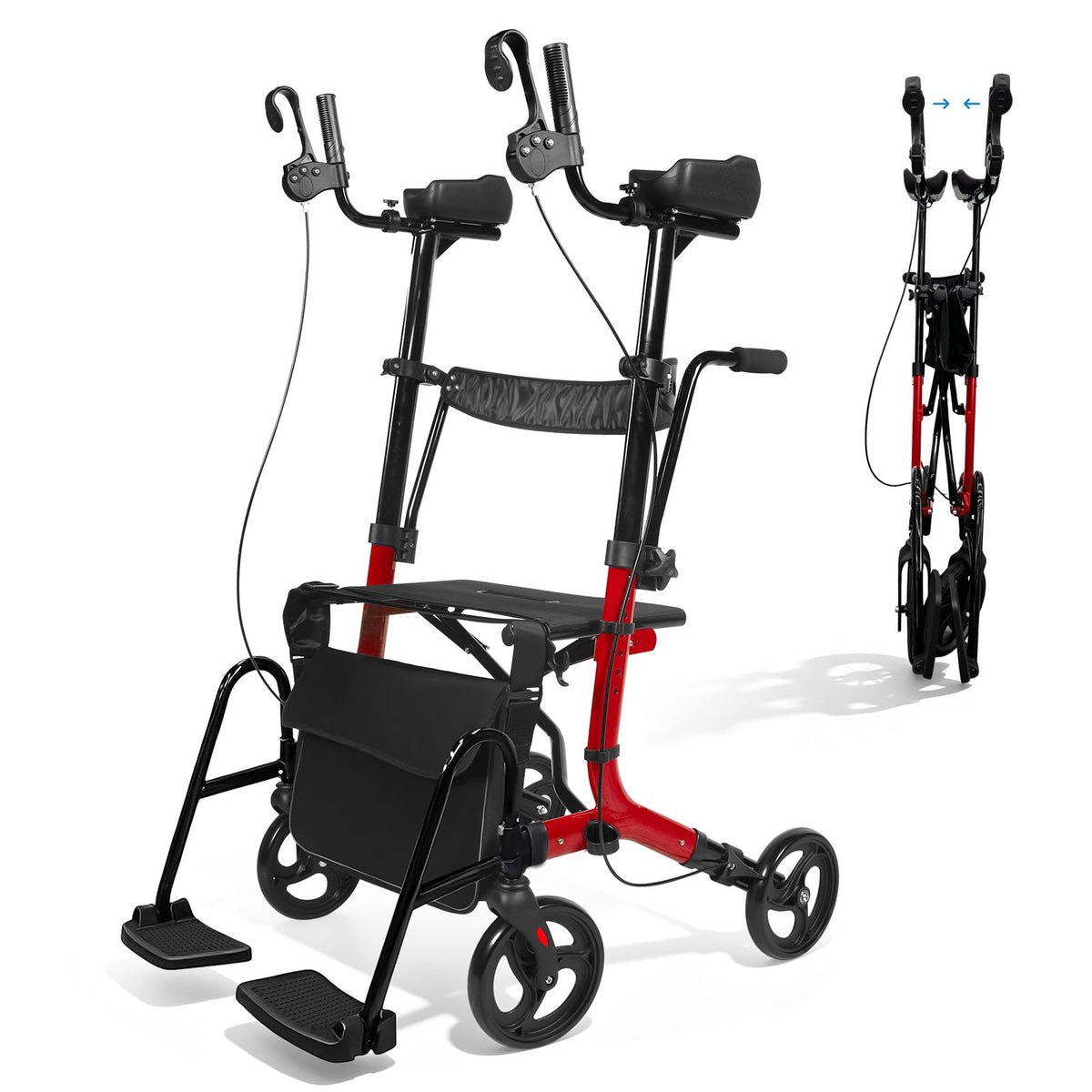 Foldable Lightweight Upright Walker with Seat Armrest Pedal E146