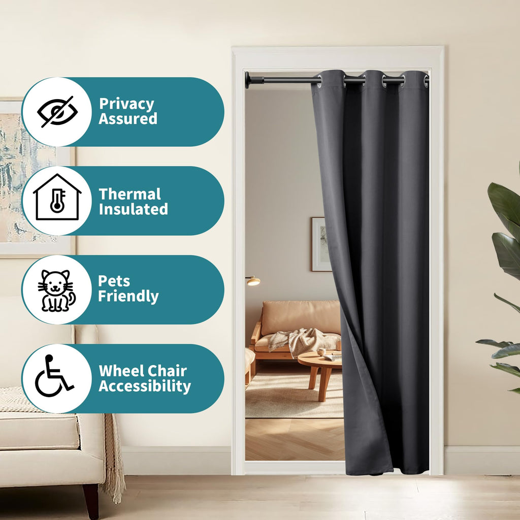 Dark Grey 34 x 80 Inch Thermal Insulated Blackout Curtain Z315
