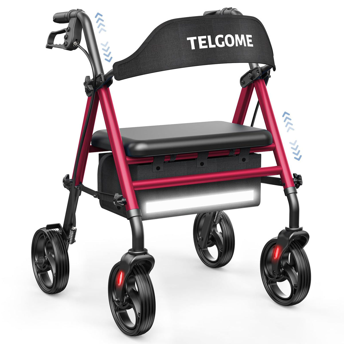 Red 350 lb Capacity Foldable Rollator Walker with Seat I5189