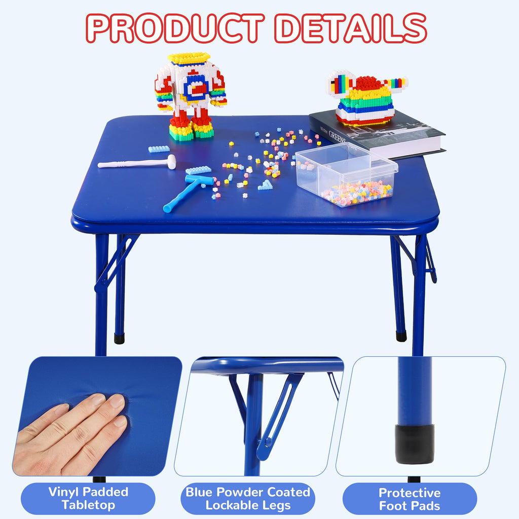 Kids Folding Square Table with Vinyl Padded Top, Blue Z2314