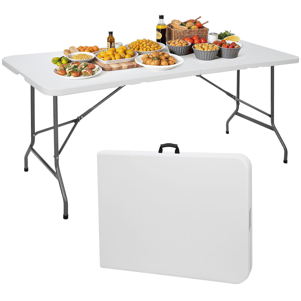 6 ft Heavy Duty Plastic Folding Table with Steel Legs, White X69171