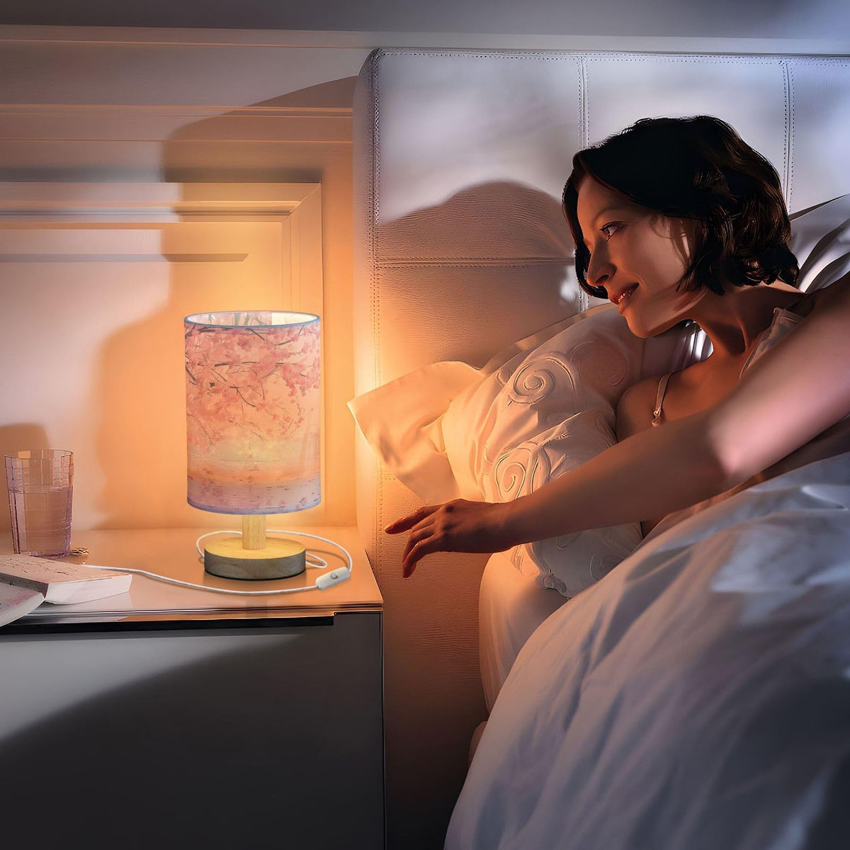 Pink Floral Bedside Table Lamp I39356