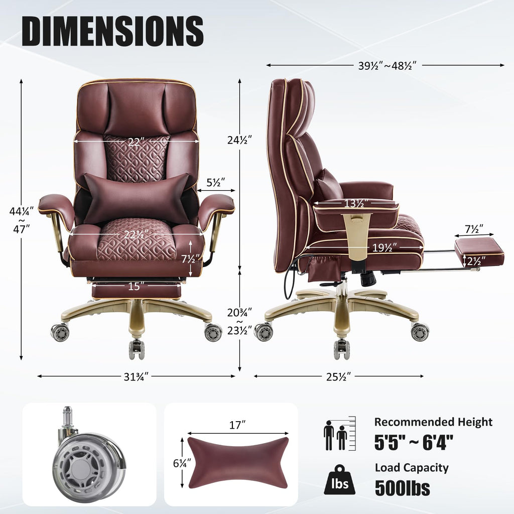 Brown Ergonomic PU Leather Executive Office Chair with Footrest W336