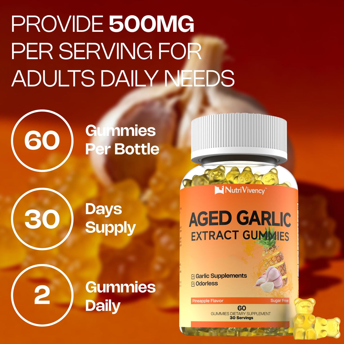 Odorless Aged Garlic Extract Gummies 500mg 60 Ct V2192