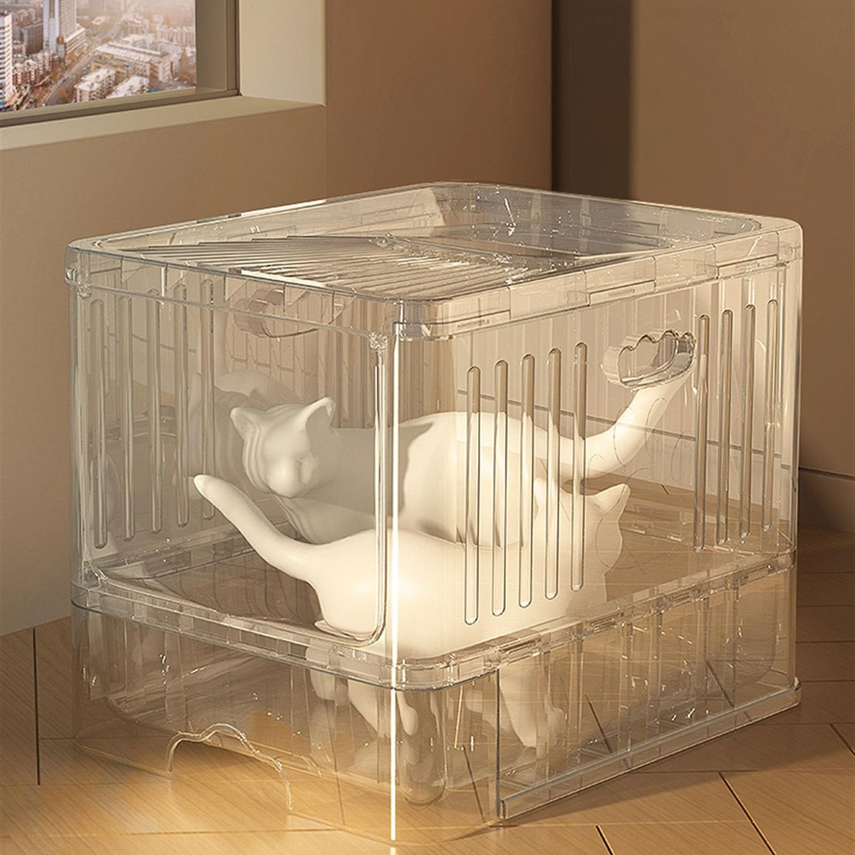 Cat Litter Box with Scoop, Large Top Entry Anti-Splashing with Lid, Enclosed Plastic, Drawer Type C7646