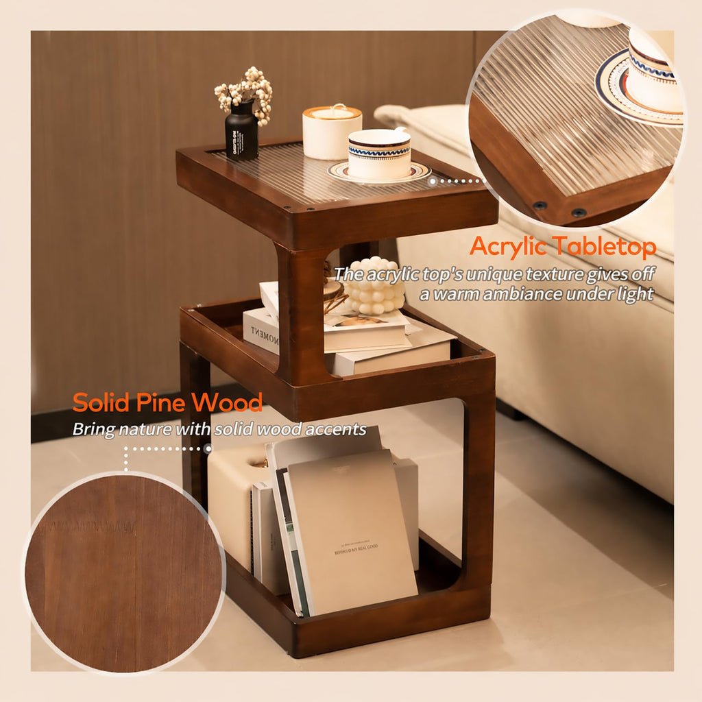 Solid Wood 3 Tier Brown Side Table O265753
