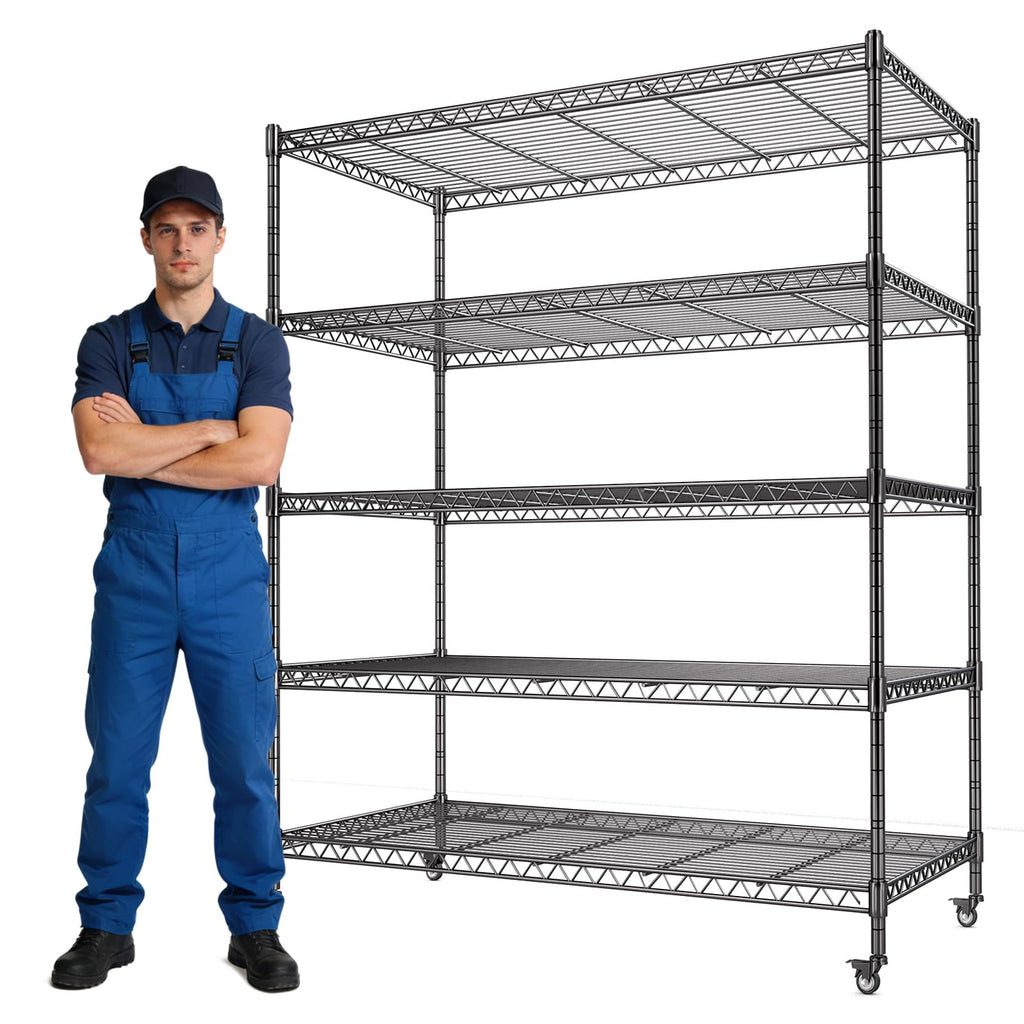 46”W 5 Tier Metal Wire Shelving with Wheels R944