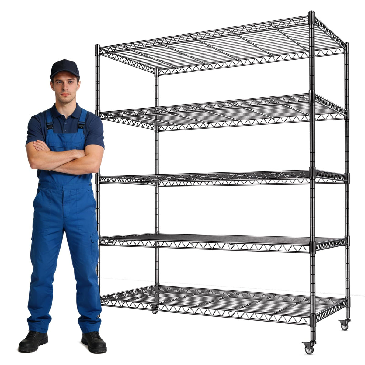 46”W 5 Tier Metal Wire Shelving with Wheels R944