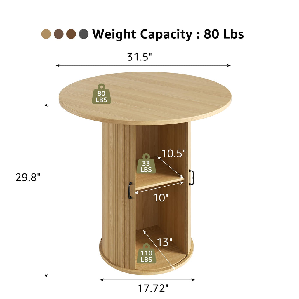 31.5 inch Round Dining Table with 2-Layer Storage Shelf D22476