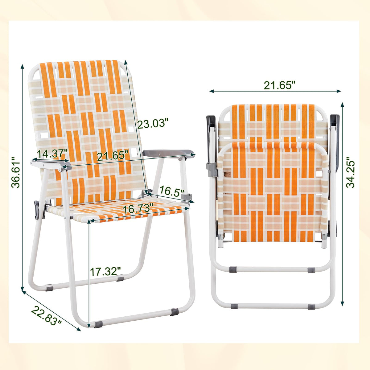 Orange & White Webbed Folding Chairs Set of 2 D225198