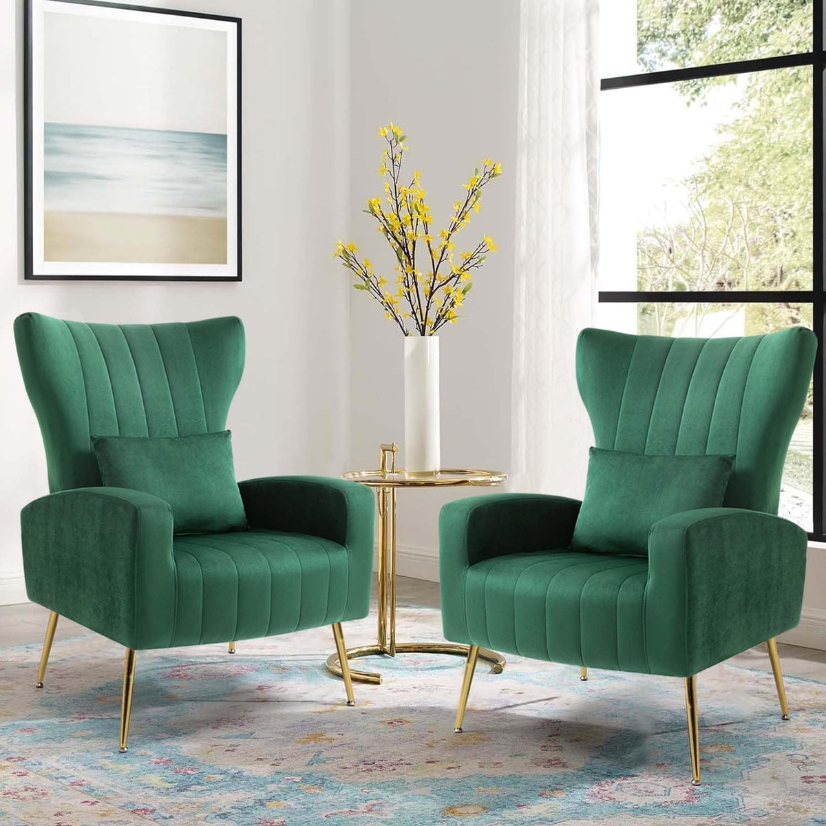 Velvet Accent Chairs Set of 2 Green U675