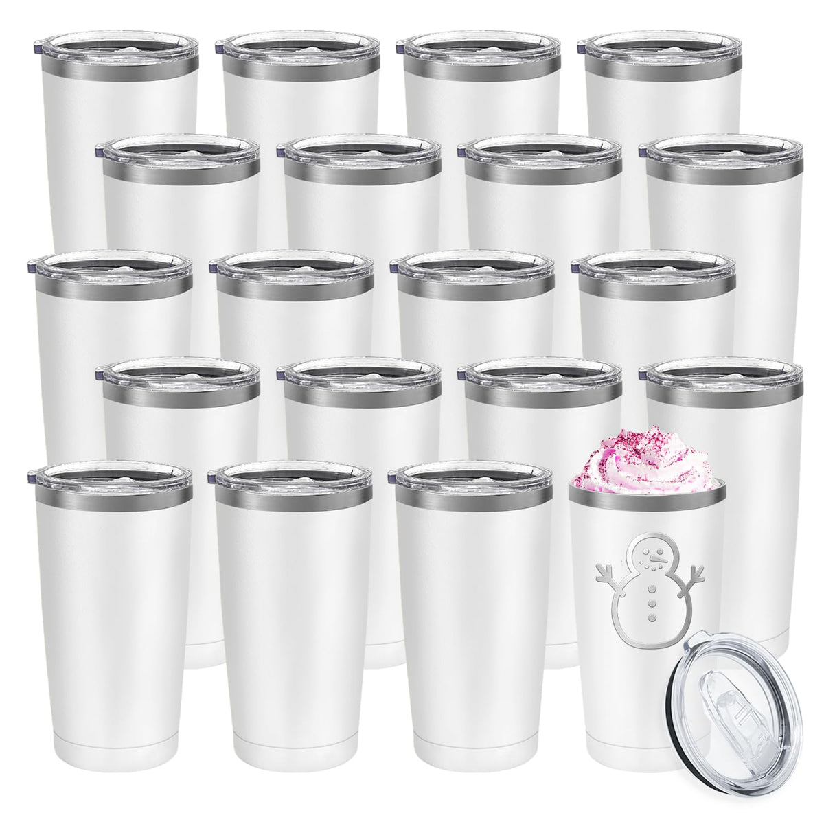 20 Pack Stainless Steel Insulated Tumbler 20oz White M166