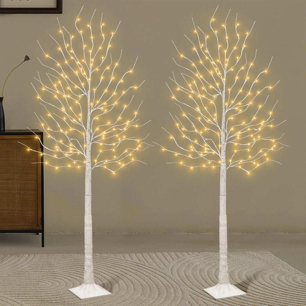 Set of 2 6 feet Lighted Birch Tree 160 LED Warm White W65025