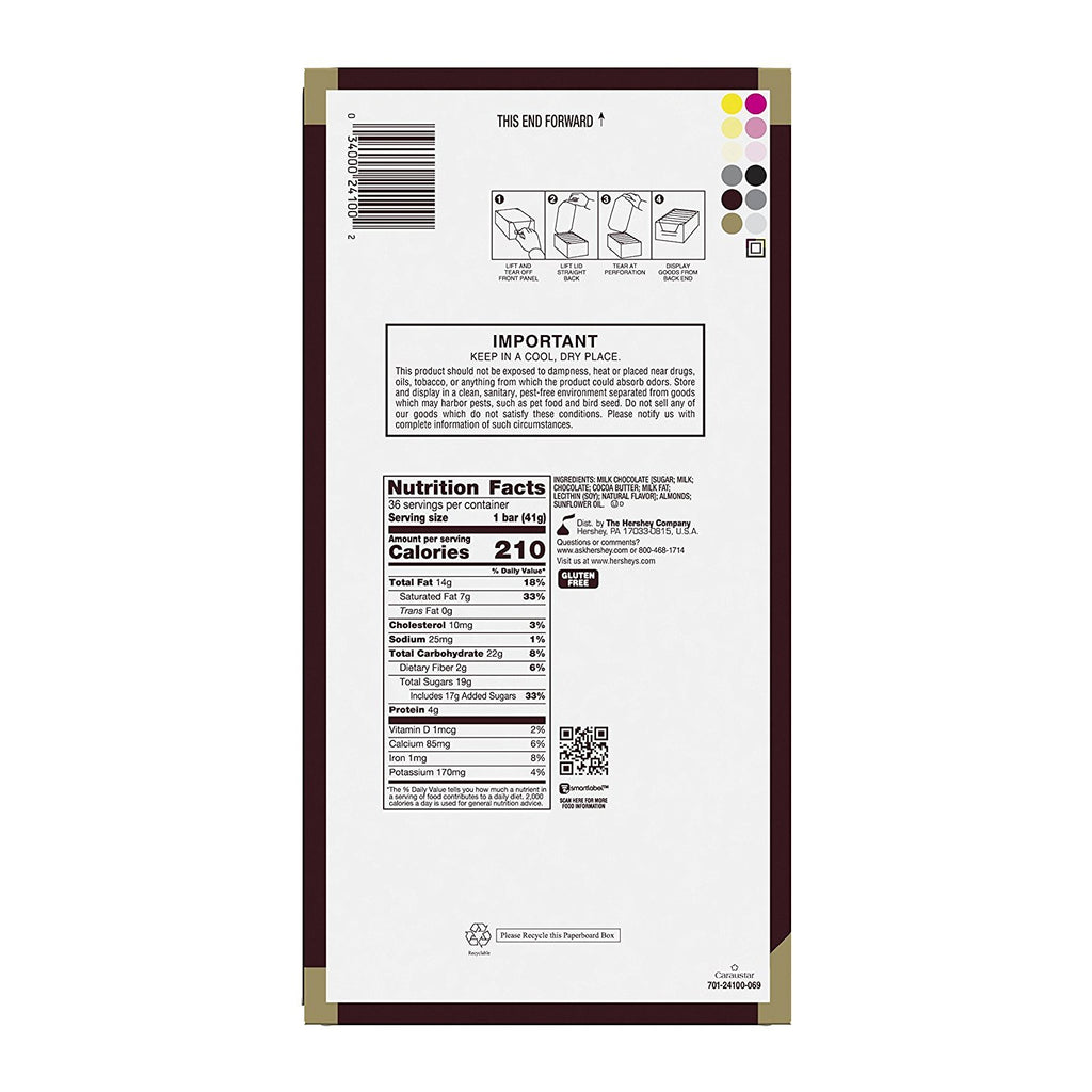 Chocolate Candy Bar with Almonds, 36 Count P886813