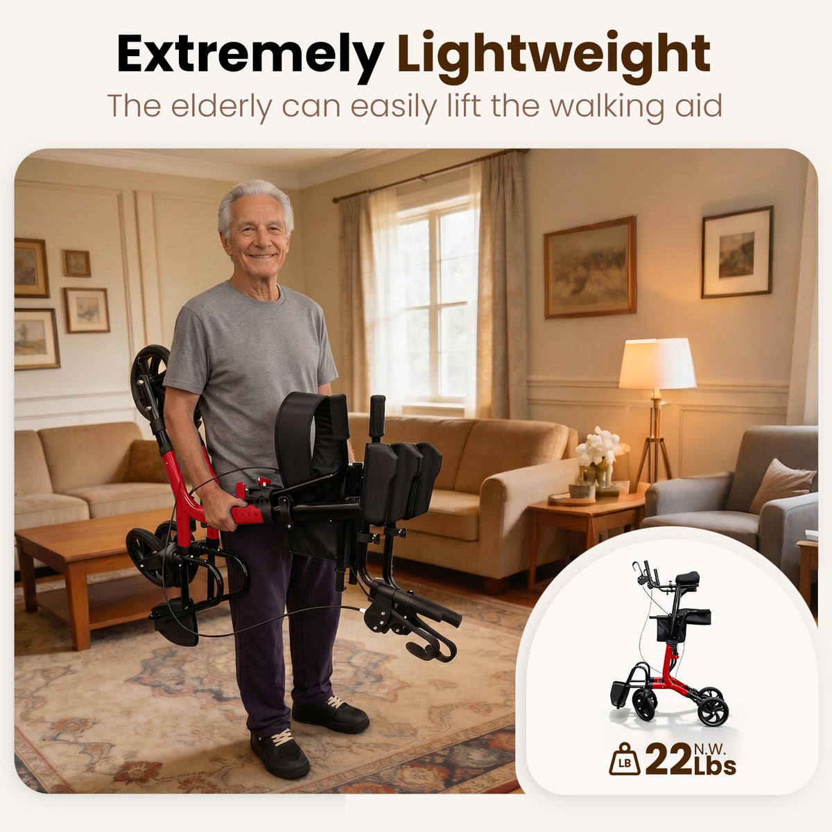Foldable Lightweight Upright Walker with Seat Armrest Pedal E146