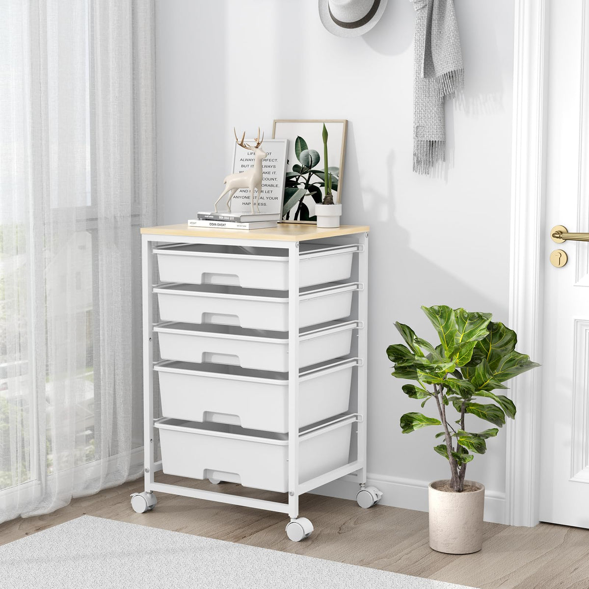 Rolling Cart with 5 Drawers Bright White W7170