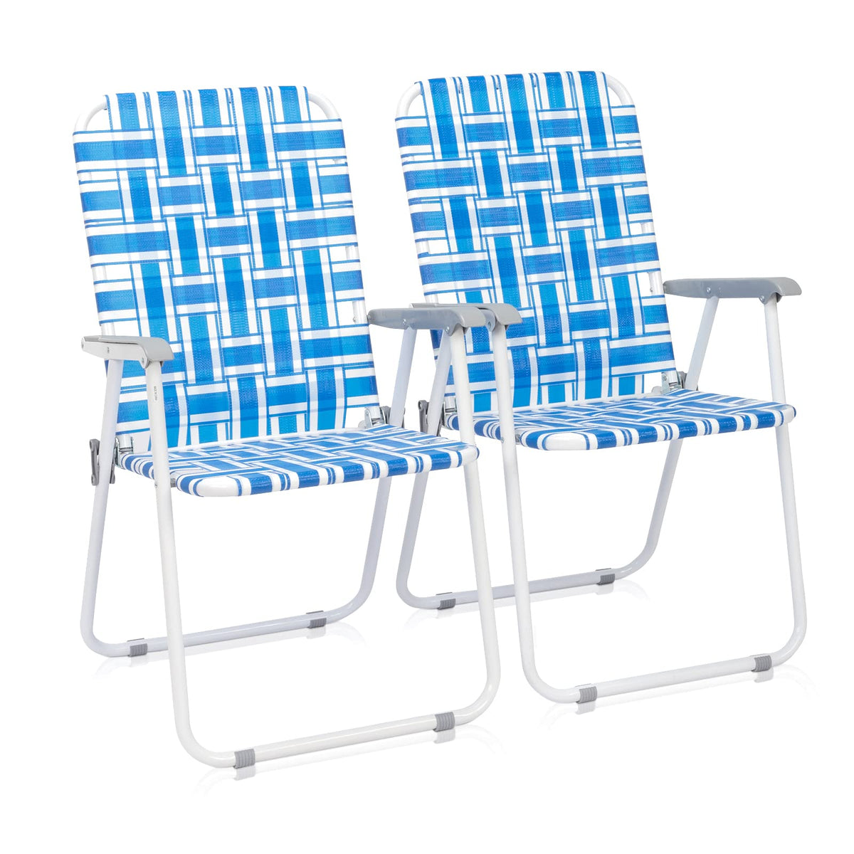 Folding Aluminum Webbed Lawn Chairs Set of 2 Blue & White Strip R428184