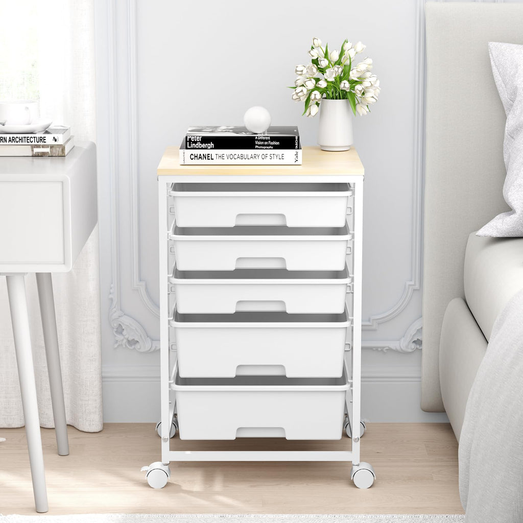 Rolling Cart with 5 Drawers Bright White W7170