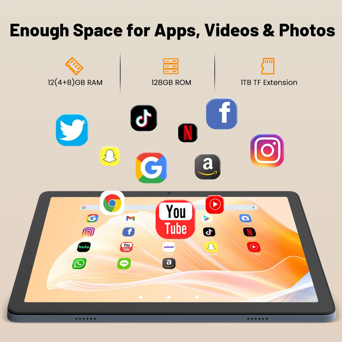 Android 15 Tablet 10 Inch, 12GB+128GB, Octa-Core, 2TB Expandable K843184