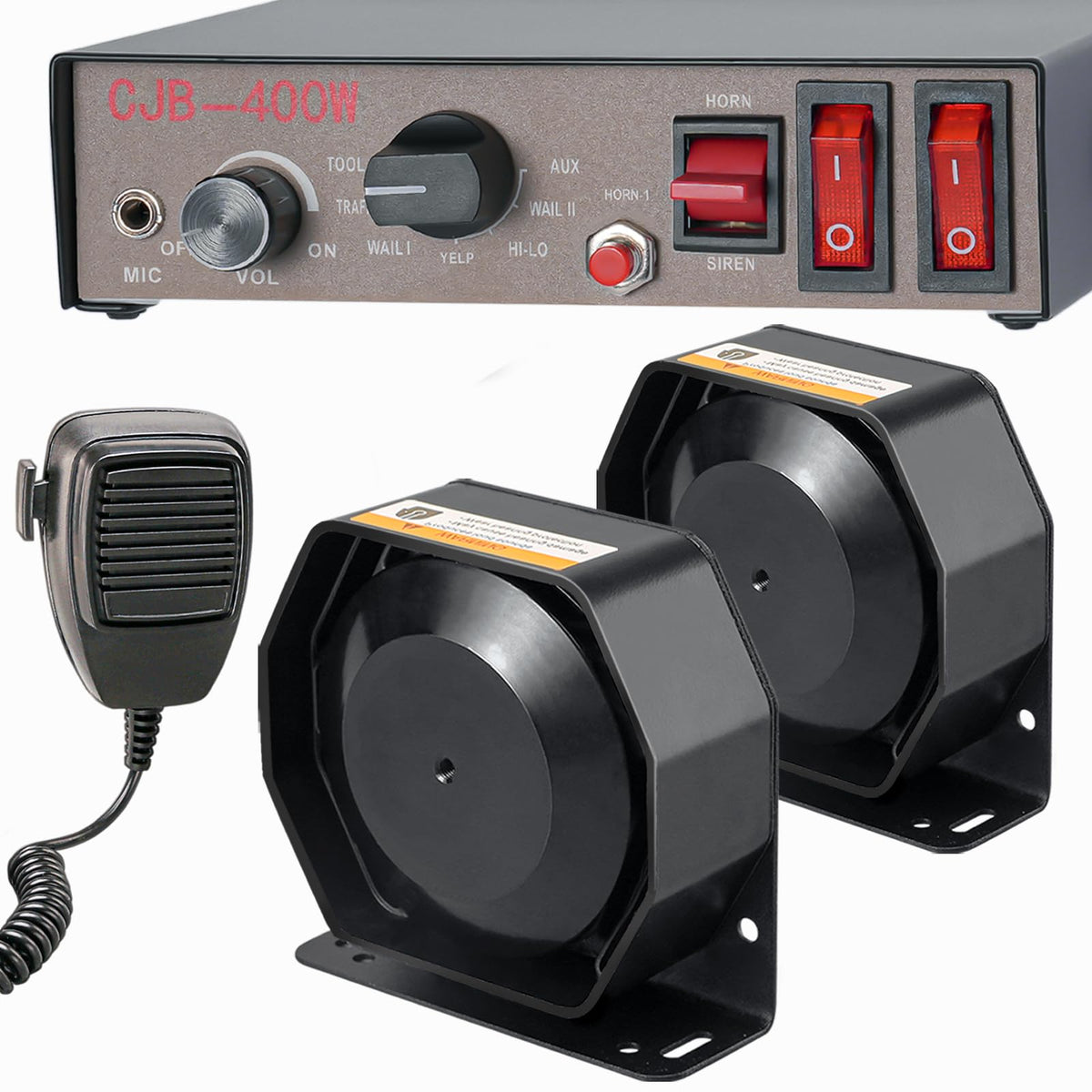 12V 400W 9 Tones Warning Emergency Siren PA System with Handheld Microphone W1222