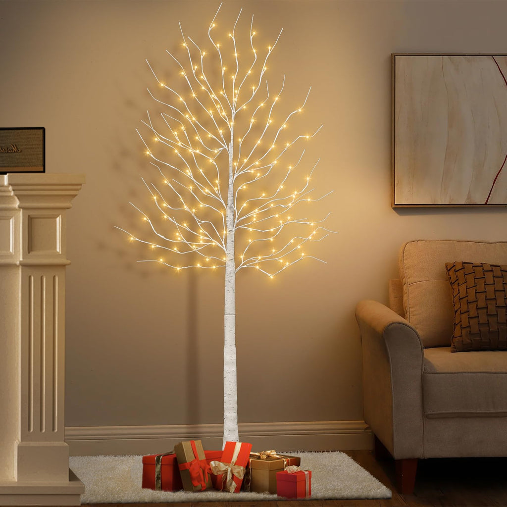 Set of 2 6 feet Lighted Birch Tree 160 LED Warm White W65025