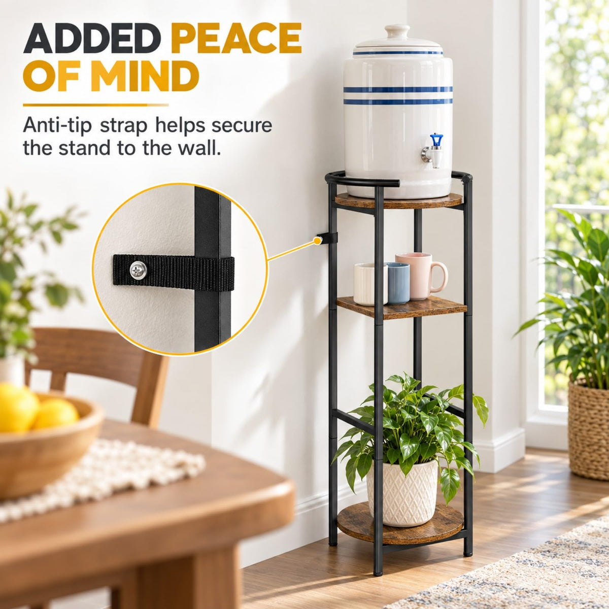 Wood 5 Gallon Water Dispenser Stand with Storage Shelf V55629