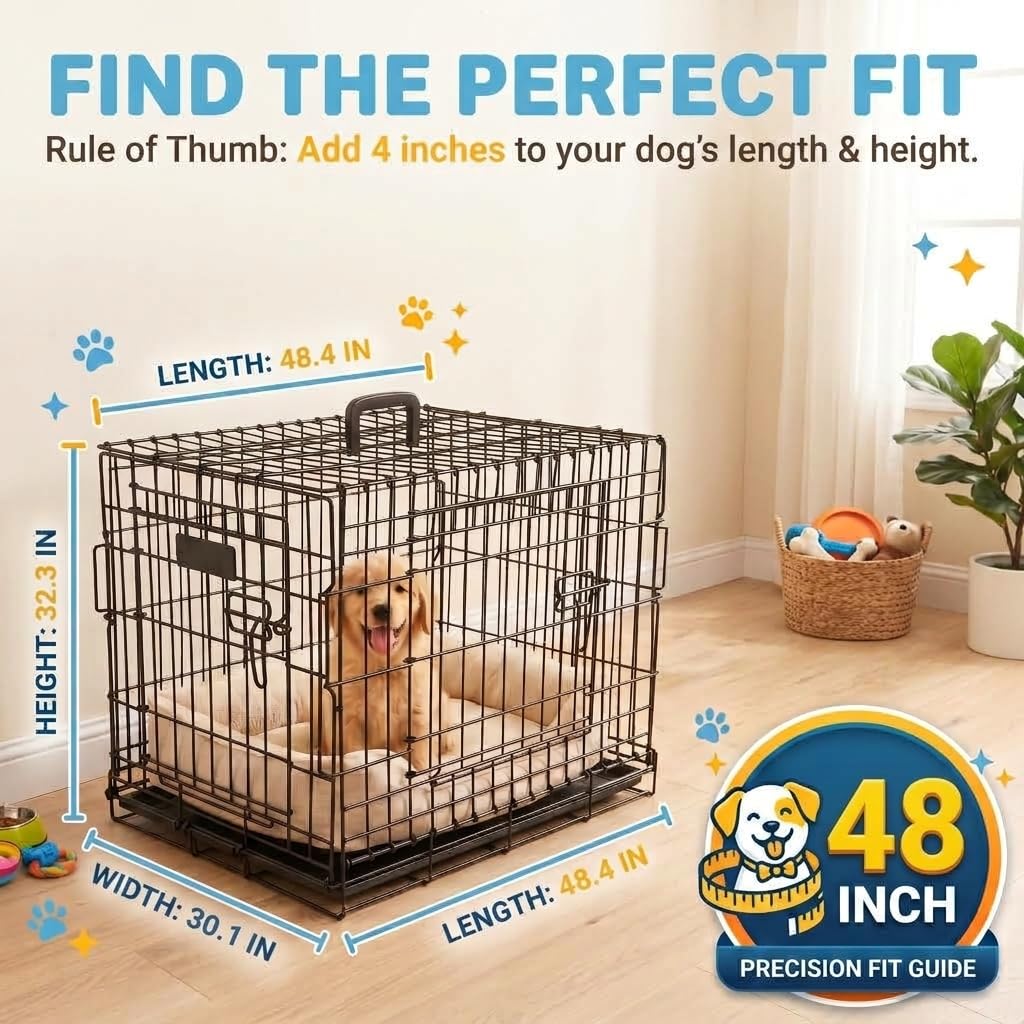 48inch 2-Door Foldable Metal Wire Dog Crate A75636