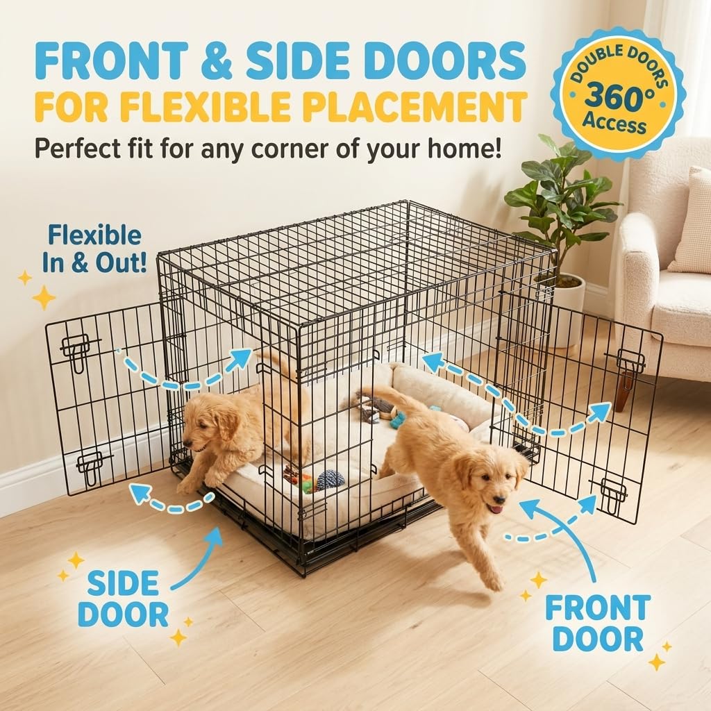 48inch 2-Door Foldable Metal Wire Dog Crate A75636