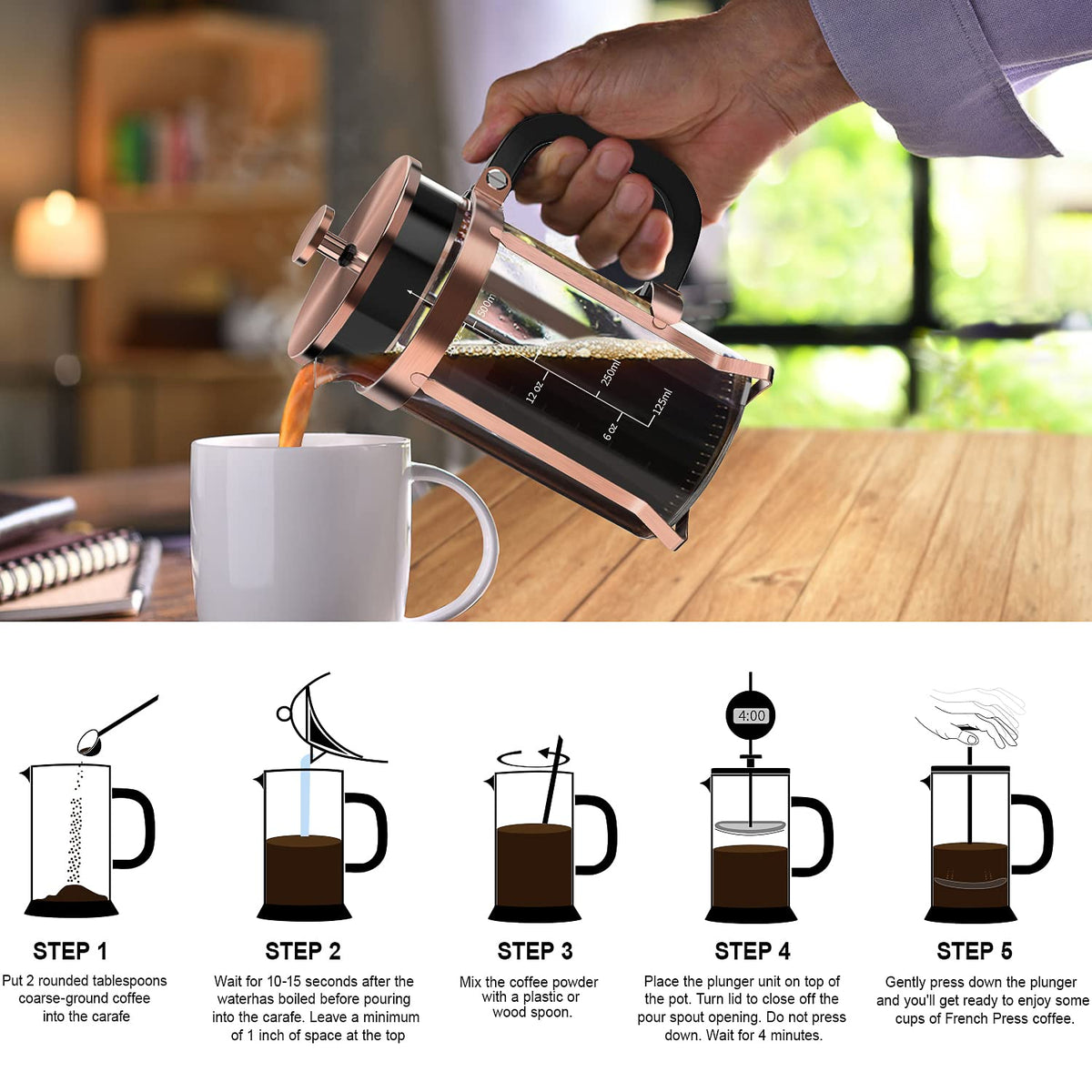 French Press Coffee Maker Borosilicate Glass W827449