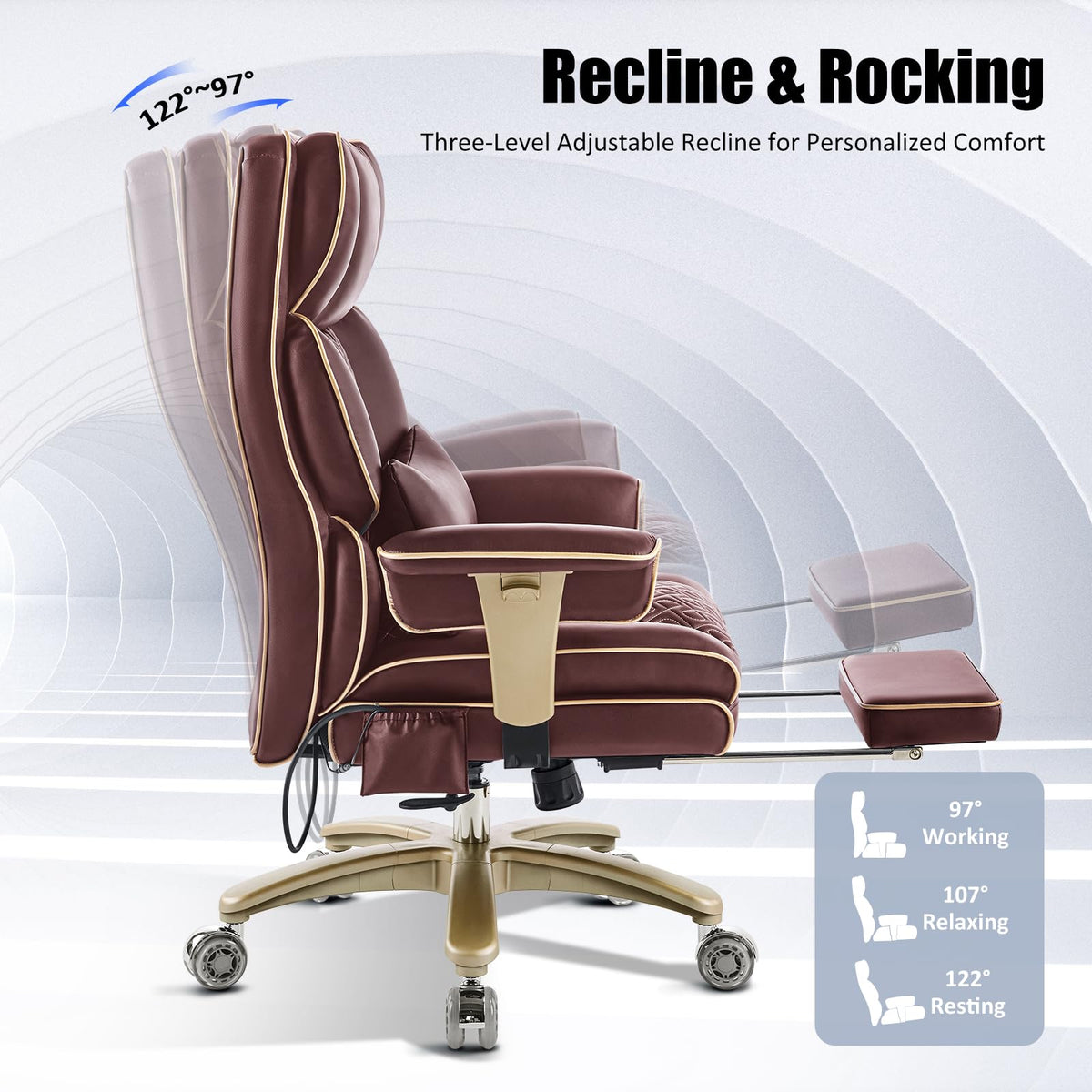 Brown Ergonomic PU Leather Executive Office Chair with Footrest W336