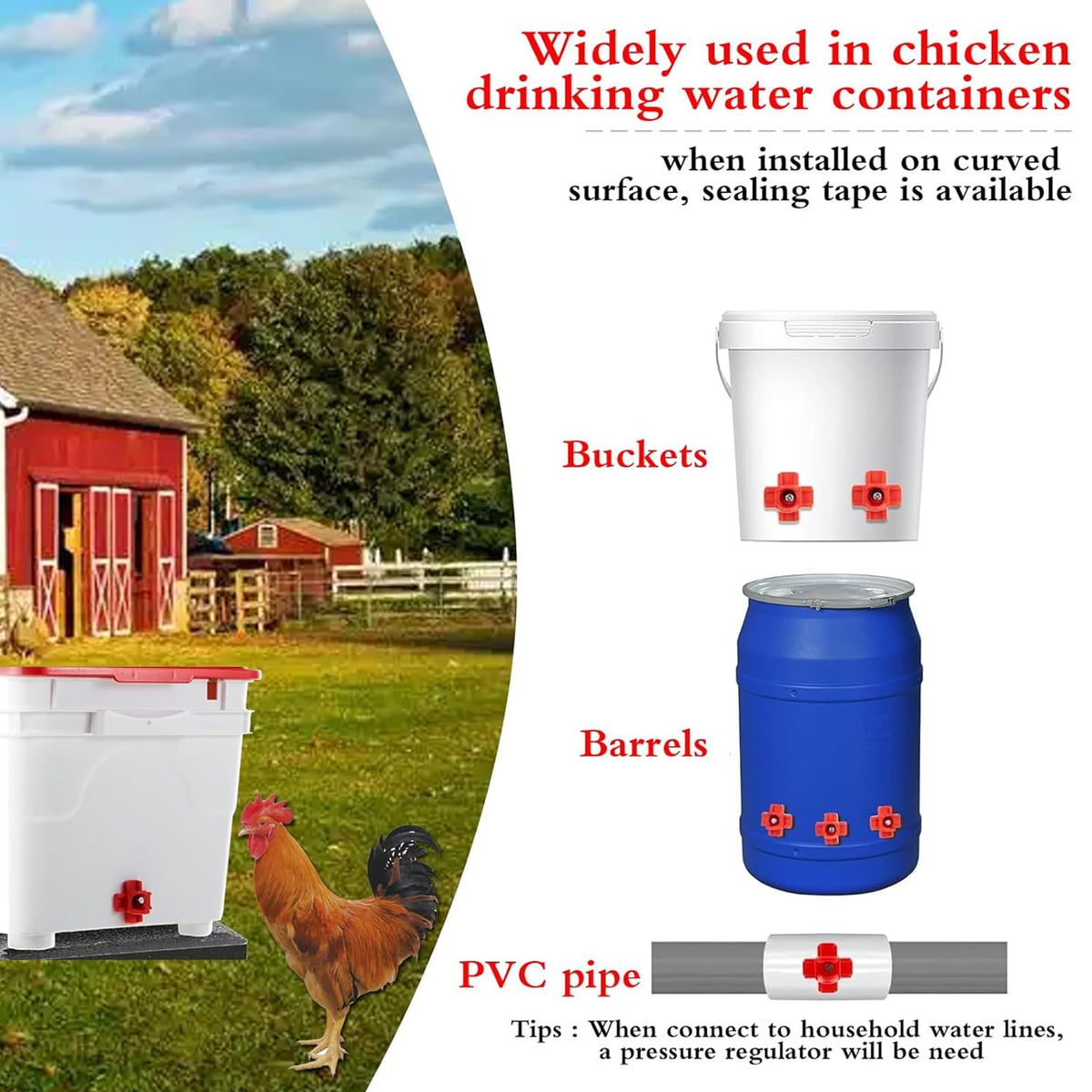 15 Pack Automatic Poultry Waterer with PVC Tee Fittings H70518