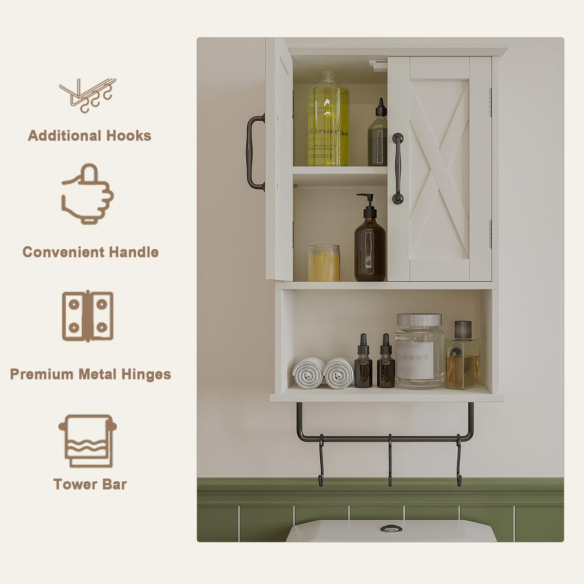 Small Medicine Cabinet with Towel Bar and 3 Hooks T9833