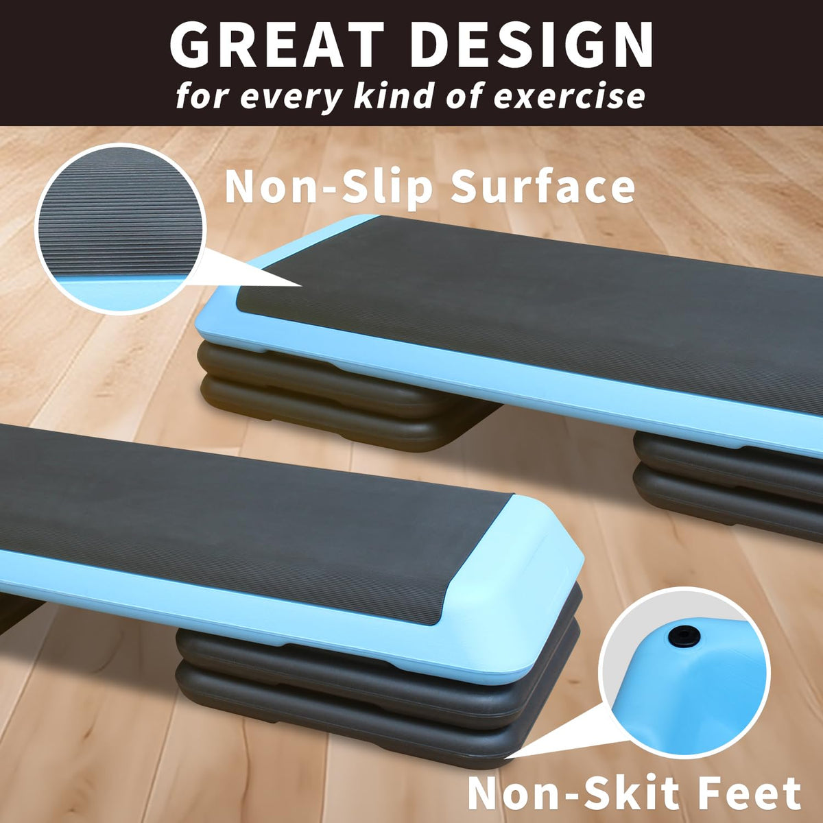 43'' Height-Adjustable Aerobic Stepper with 4 Detachable Risers H5228