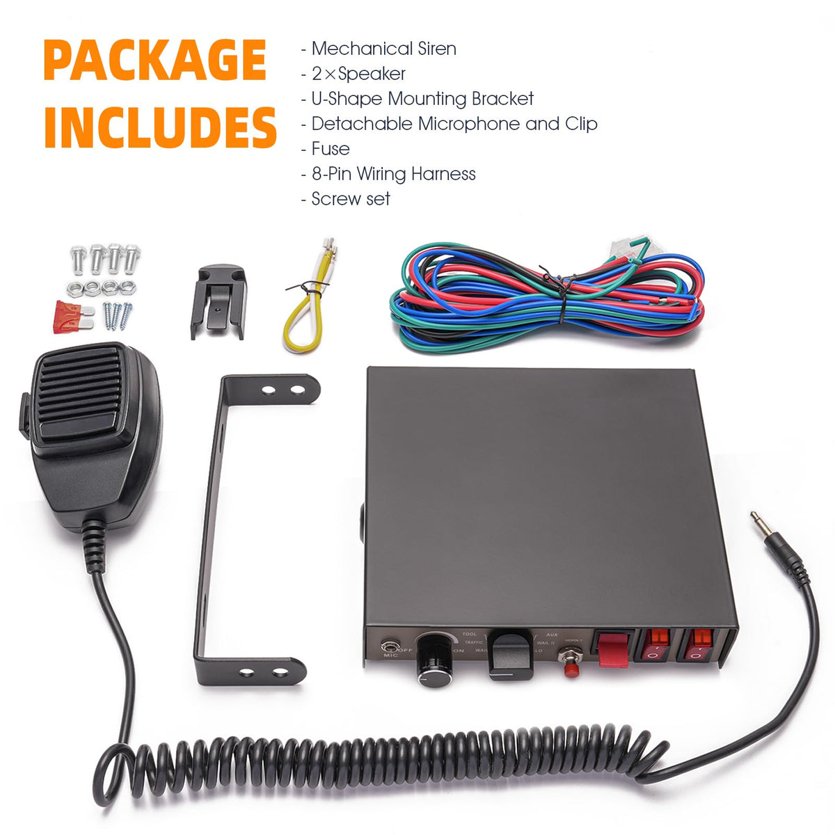12V 400W 9 Tones Warning Emergency Siren PA System with Handheld Microphone W1222