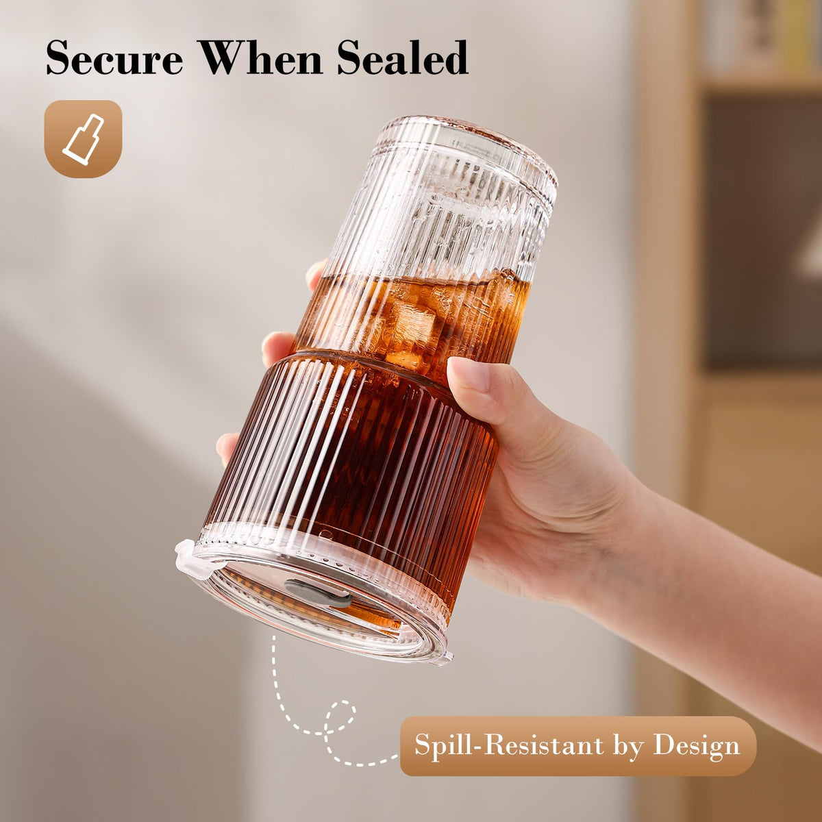 20oz Ribbed Glass Cups with Lids and Straws M855829