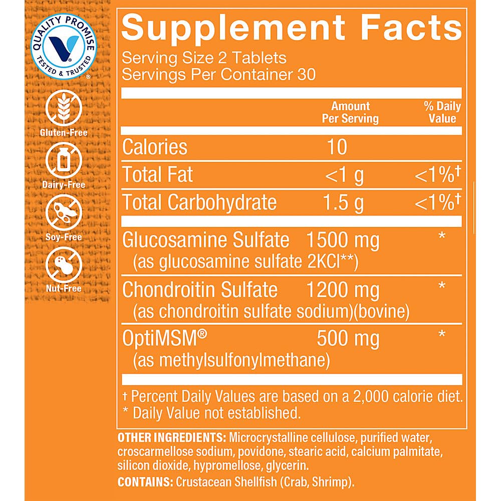 Triple Strength Glucosamine Chondroitin with MSM 1,500 MG 60 Tablets Q327781