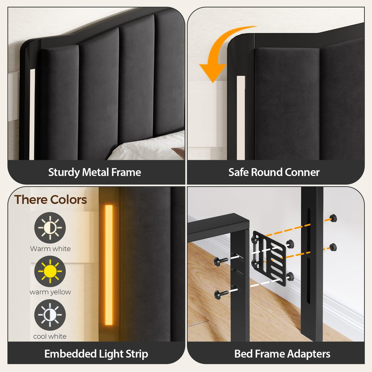 Upholstered Tufting Headboard Queen Size with Lights U5267