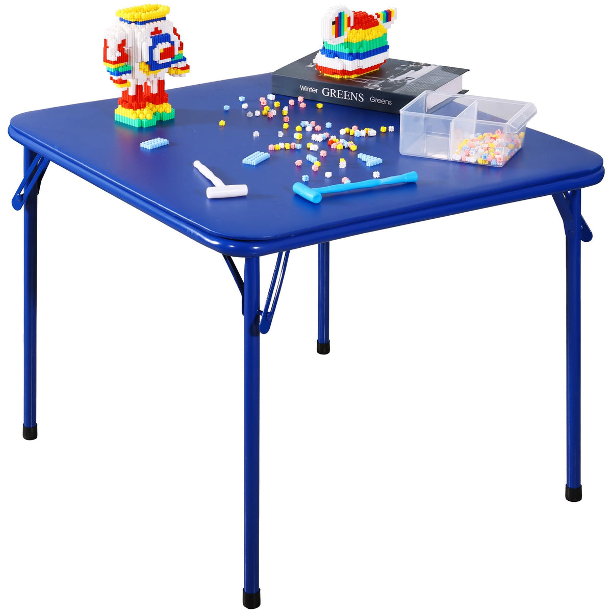 Kids Folding Square Table with Vinyl Padded Top, Blue Z2314