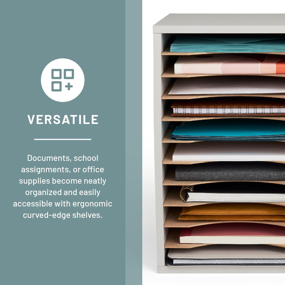11 Compartment Gray Wood Literature Organizer Y57029