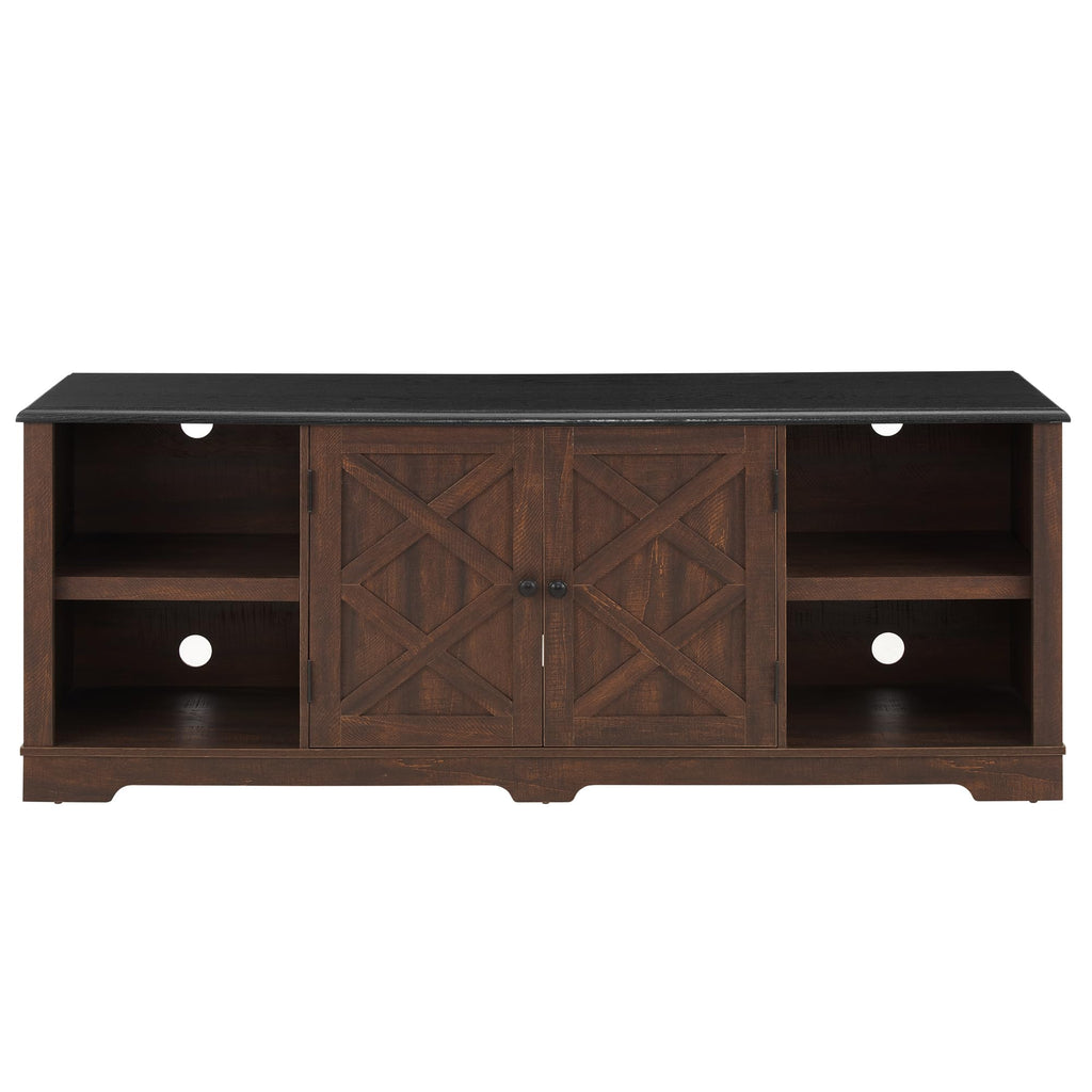 Espresso and Black TV Media Stand with Open Shelves and Closed Cabinets N120