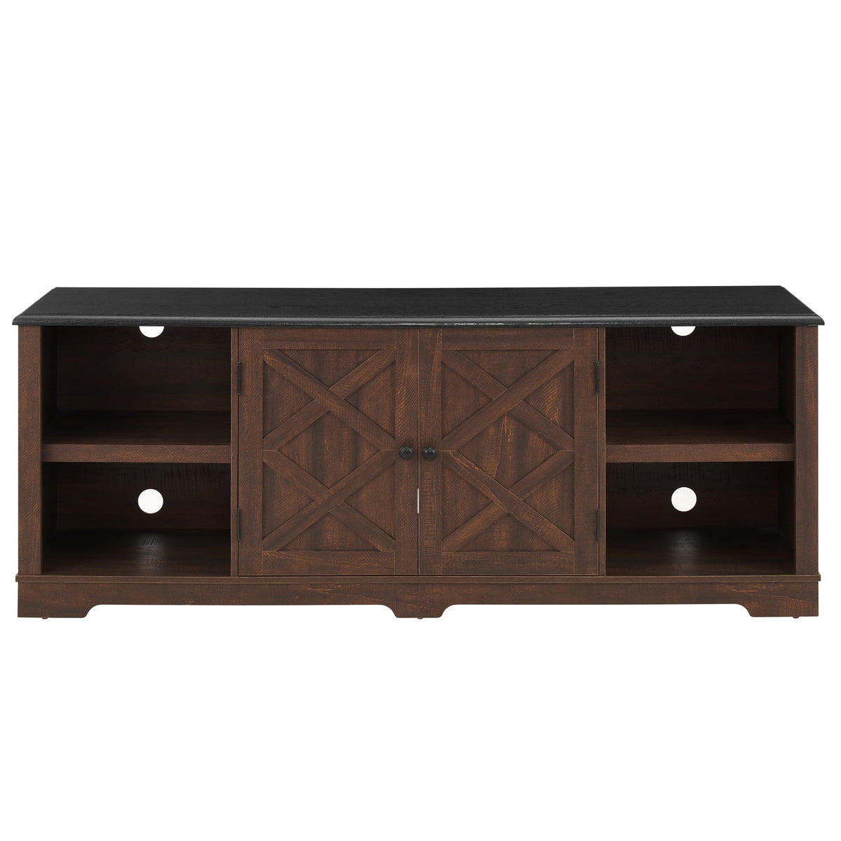 Espresso and Black TV Media Stand with Open Shelves and Closed Cabinets N120