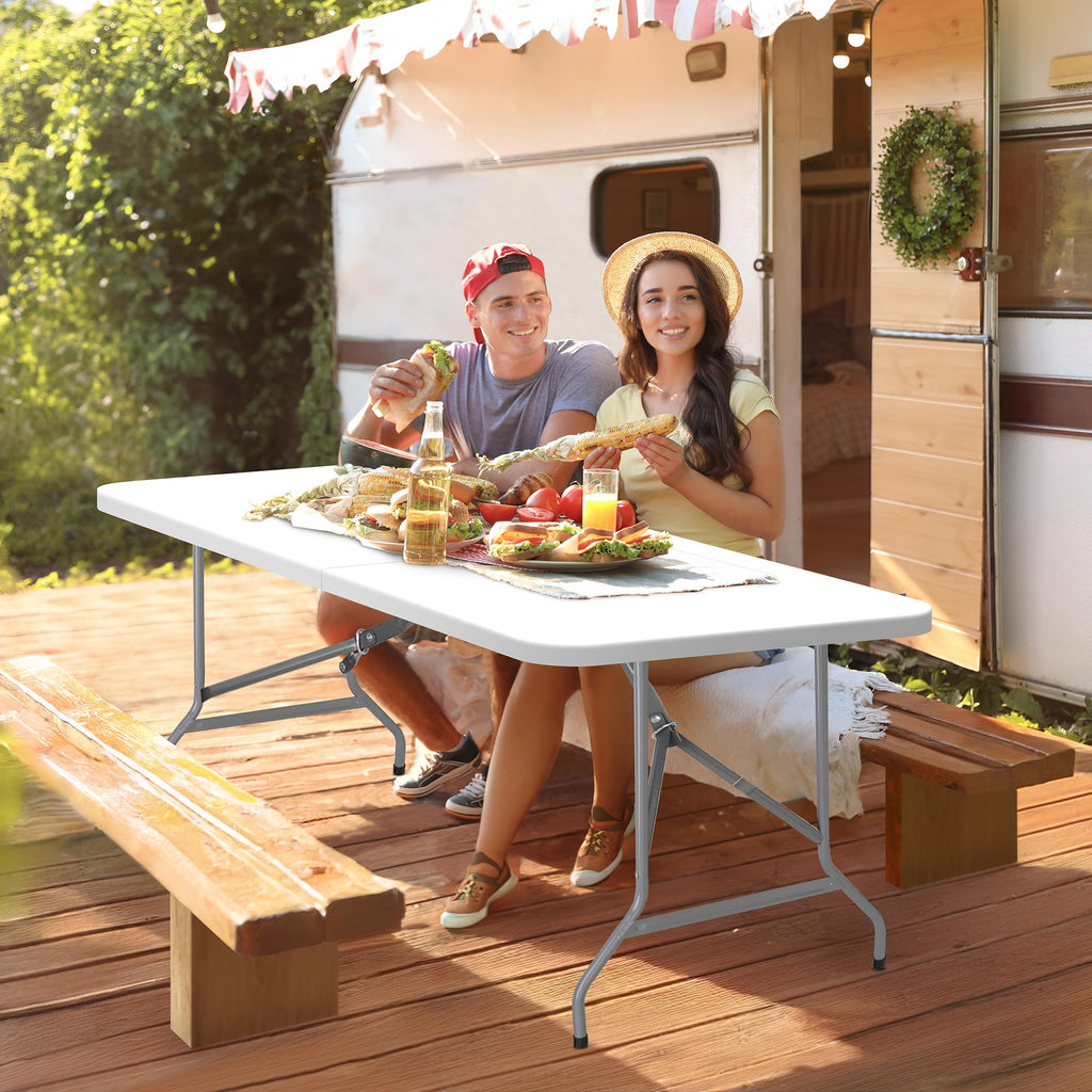 6 ft Heavy Duty Plastic Folding Table with Steel Legs, White X69171
