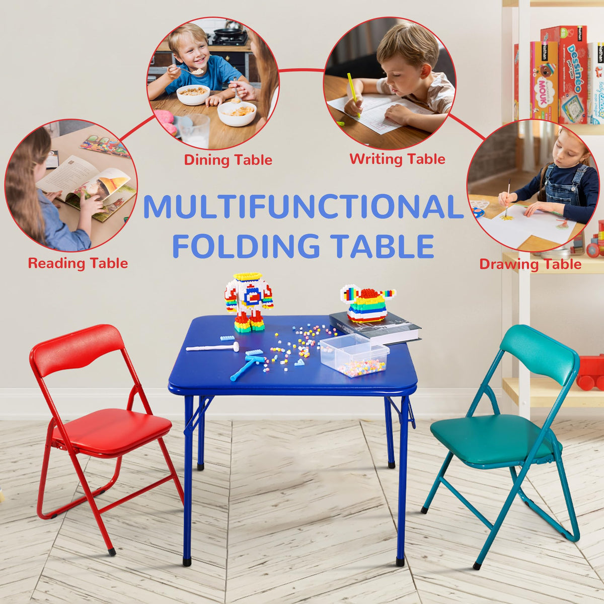 Kids Folding Square Table with Vinyl Padded Top, Blue Z2314