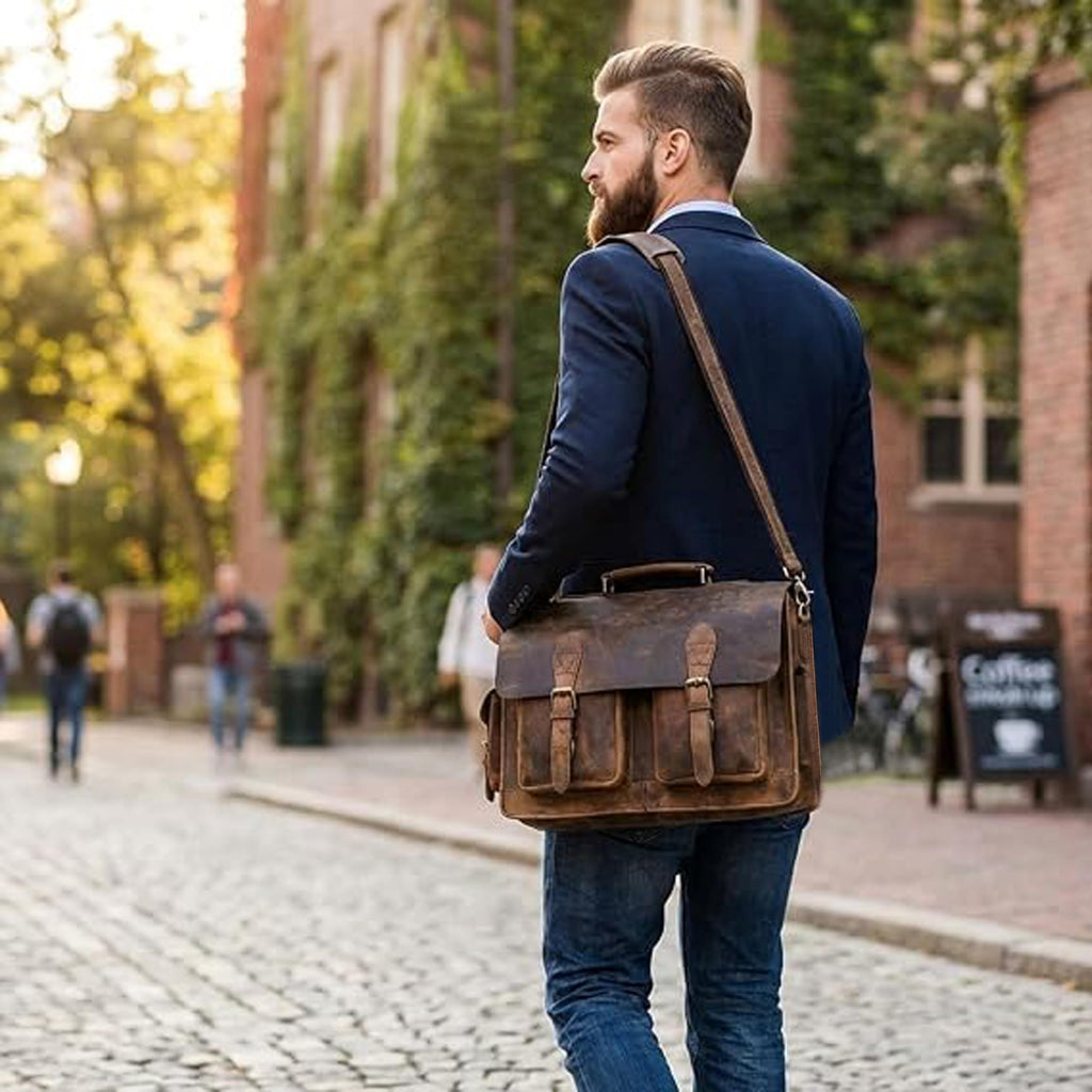 Retro Brown Laptop Messenger Bag Crossbody Travel Bag R9741