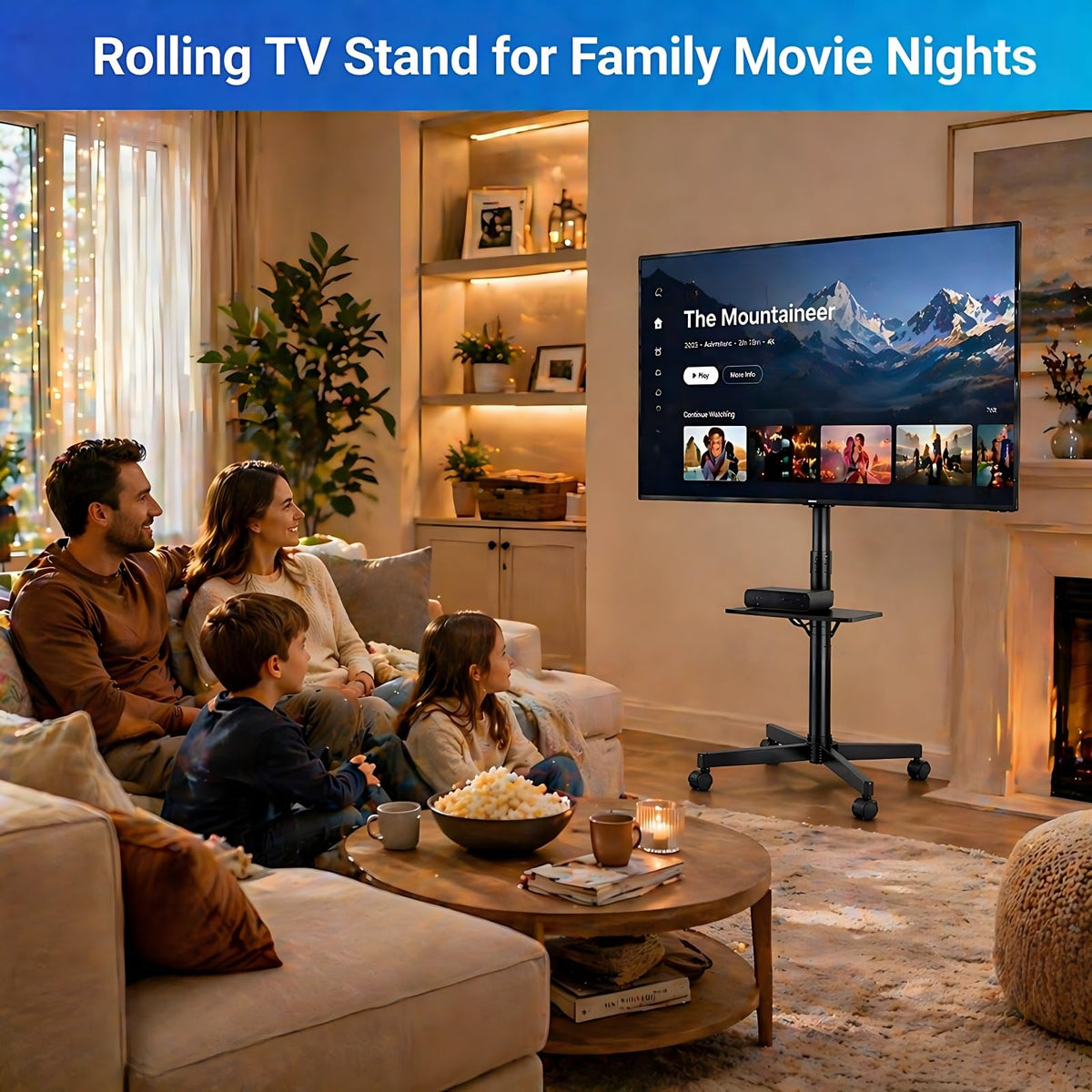 Rolling TV Stand for 14-55 Inch TV, Mobile TV Cart on Wheels, Max VESA 400x400mm, Holds 66 lbs W670