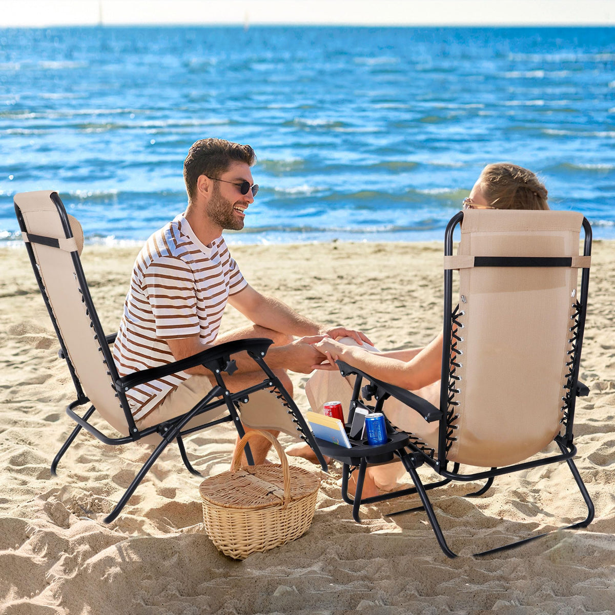 Zero Gravity Lounge Chairs Set of 2 Adjustable Folding Recliners with Cup Holders G18978