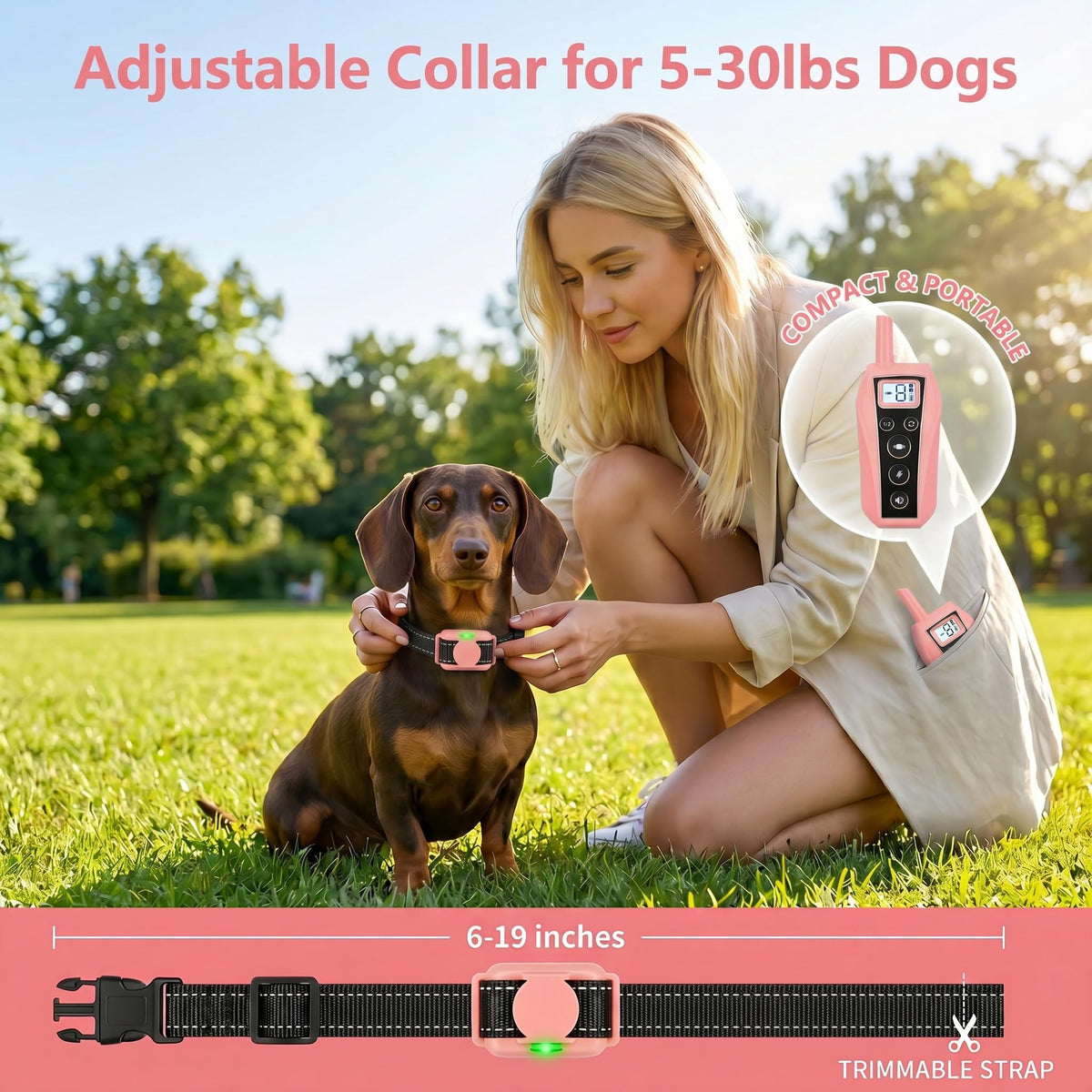 Pink 2000FT Waterproof Dog Training Collar Y270922