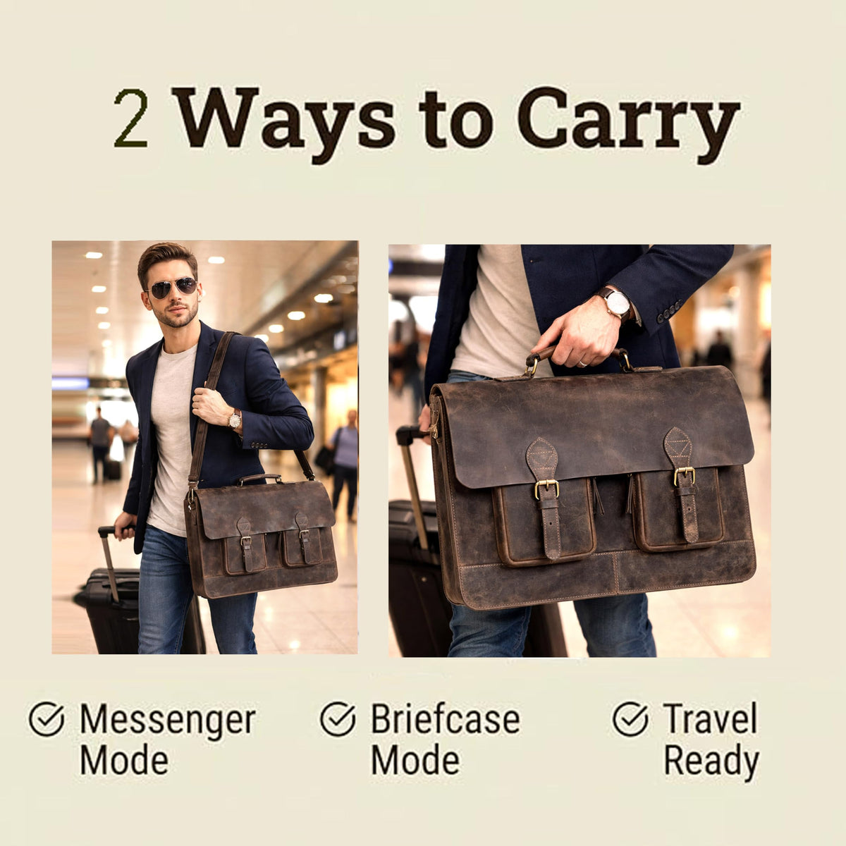 Retro Brown Laptop Messenger Bag Crossbody Travel Bag R9741